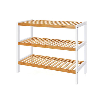 Schoenenrek van bamboe met 3 niveaus – naturel/wit – 70 x 55 x 26 cm