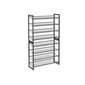 Zwart ijzeren schoenenrek - 8 planken - wandmontage - 92,5 x 30,7 x 163,5 cm