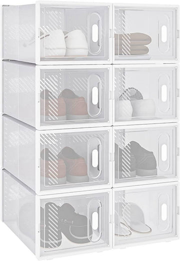Kunststof schoenboxen met magnetische sluiting | Transparant + wit | 25x35,5x18,5 cm
