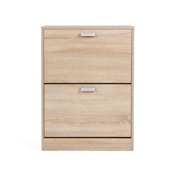 Schoenenkast met 2 kleppen, verstelbare verdelers, eiken, 60 x 83,5 x 24 cm