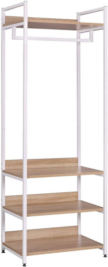 Kledingrek met drie planken | Licht eiken/wit | 40x60x170 cm