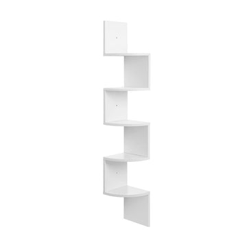 Hoekrek - Zwevend wandrek - Zigzagrek met 5 niveaus - Spaanplaat - Wit - 20 x 127,5 x 20 cm