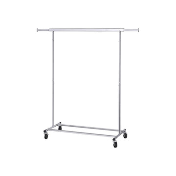 Kledingrek op wielen - robuust metaal - verstelbaar - zilver - 92-132 cm