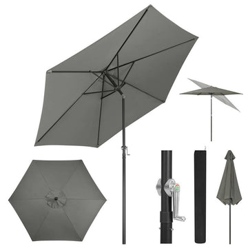 Zeshoekige parasol met handslinger en kantelfunctie | Donkergrijs | 300x300x246 cm