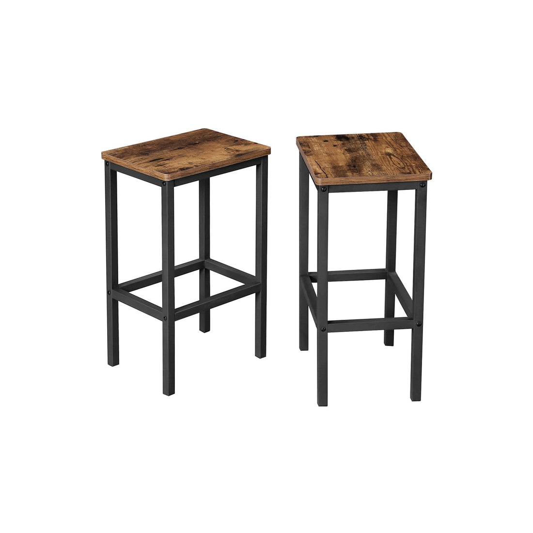 2-teiliges Barhocker-Set - Vintage - Spanplatte/Eisen - SGS-geprüft - Fußstütze - Dunkelbraun