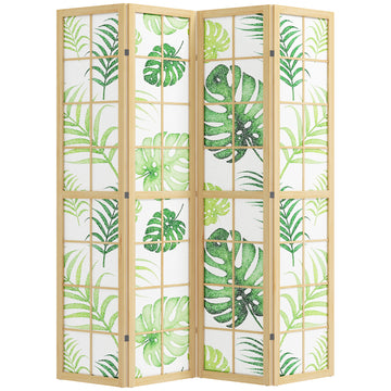 Opvouwbare 4-delige ruimteverdeler | Kleur: Natuurlijk hout+groen | Afmetingen: 160x1,8x170 cm