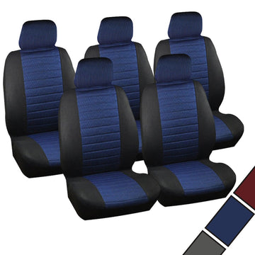 5-delige set autostoelhoezen voor bestelwagen | Zwart-blauw