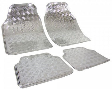 Universele auto vloermatten 4-delig aluminiumlook | Zilver | 69x49 cm en 46x47 cm