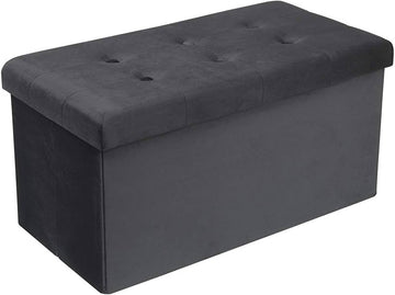Opvouwbare zitbank met opbergruimte en voetenbank | Grijs | 76x37,5x38 cm
