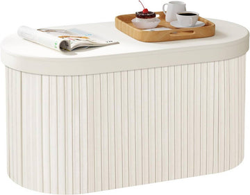 Opvouwbare zitbank met opbergruimte en deksel | Crème | 76x38x38 cm