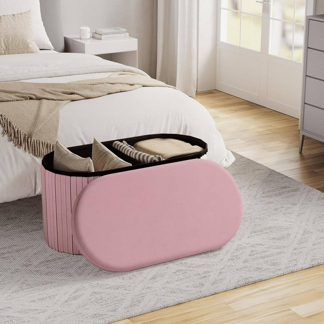Klappbarer Aufbewahrungshocker mit Deckel | Rosa | 76x38x38 cm