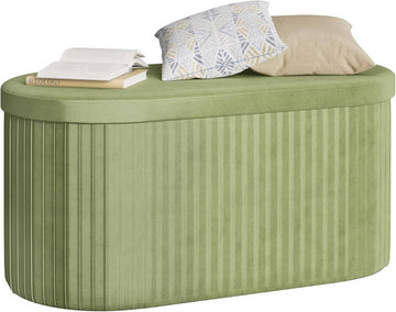 Opberghocker met deksel en zitkussen | Groen | 76x38x38 cm