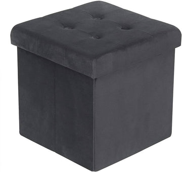 Opbergkruk van fluweel | Zwart/Grijs | 37,5x37,5x38 cm