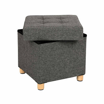 Opbergpoef met houten poten, donkergrijs, 38 x 40 x 38 cm