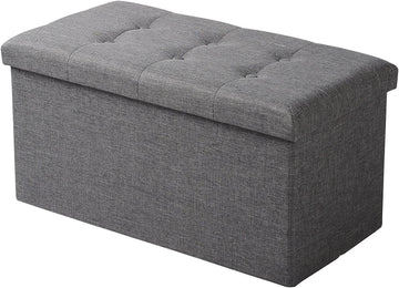 Opberghocker met opbergruimte en linnen zitting | Donkergrijs | 76x37,5x38 cm