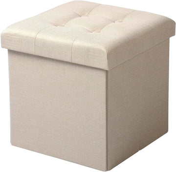 Opvouwbare zitkruk met opbergruimte en afneembare bekleding | Cremewit | 37,5x37,5x38 cm