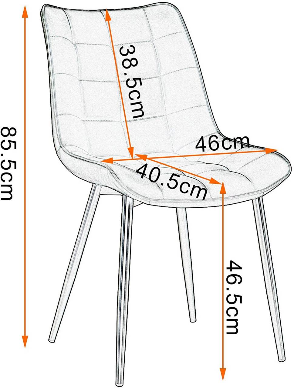 4 eetkamerstoelen met rugleuning, kunstleer en metalen poten | 46x40,5x85,5 cm