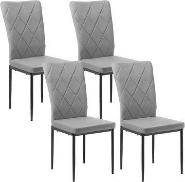 Set van 4 eetkamerstoelen, fluweel, hoge rugleuning, metalen poten | Donkergrijs | 42x59x94,5 cm