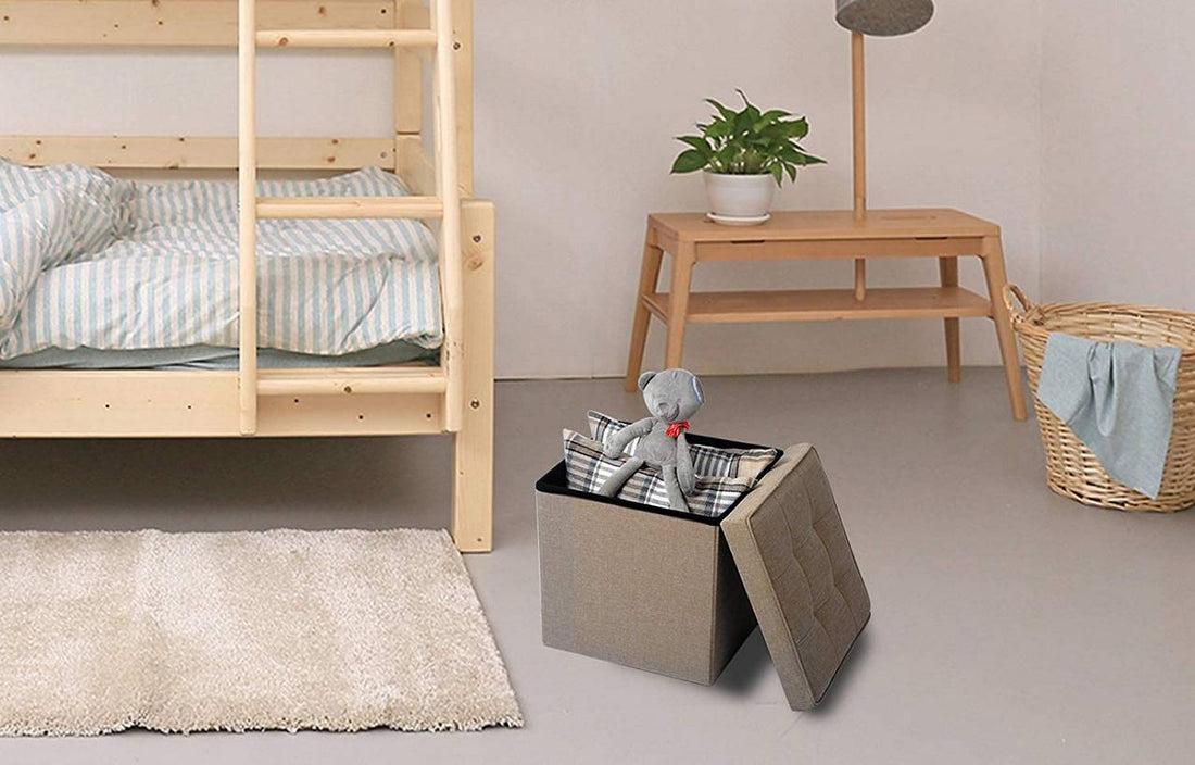 Set van 2 opvouwbare zitkrukken met opbergruimte | Beige | 37,5x37,5x38 cm