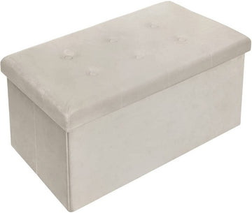 Opvouwbare zitbank met opbergruimte en fluwelen zitting | Crèmewit | 76x37,5x38 cm