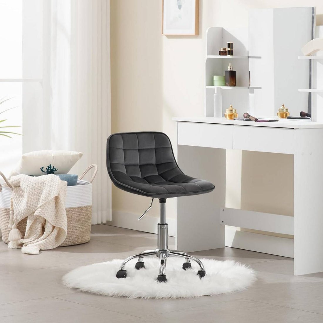 Ergonomischer Bürostuhl mit Rollen, drehbar, Samt | Dunkelgrau | 43x50x60-67,5 cm