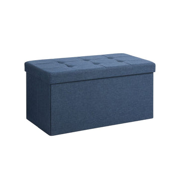 Opbergbank met opbergruimte - zitkist - hocker - linnenlook - marineblauw - 76 x 38 x 38 cm