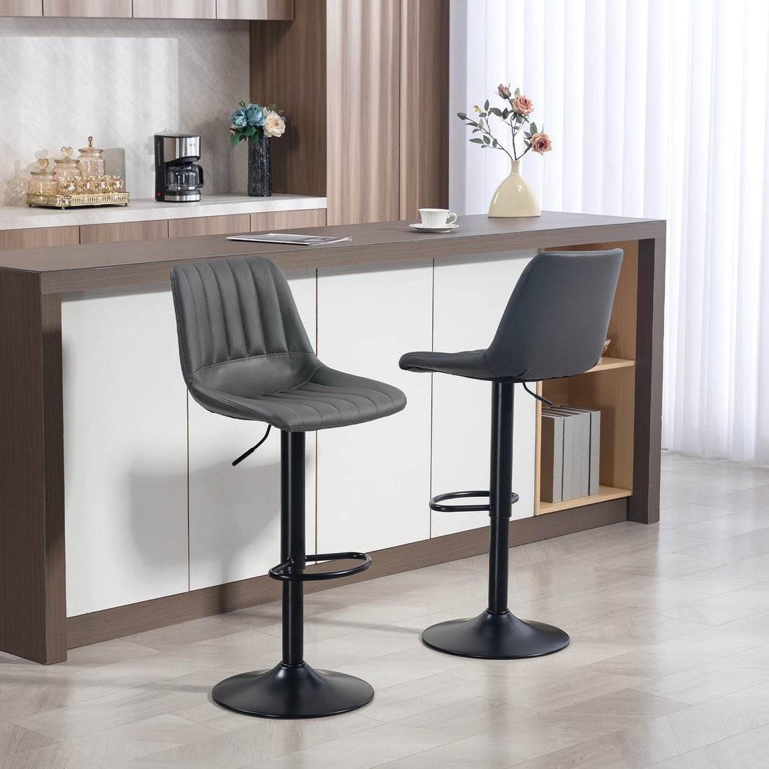 2 retro barkrukken - Verstelbaar | Kleur: Grijs | Afmetingen: 49,5x43x91-111 cm