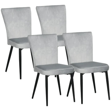 Set van 4 eetkamerstoelen - Velourslook | Kleur: Lichtgrijs + zwart | Afmetingen: 65x46x87 cm