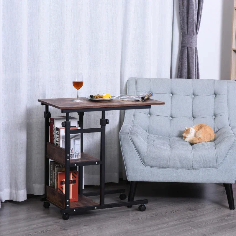 Rollbarer Beistelltisch mit 3 Ablagen | Farbe: Rustikales Braun | Abmessungen: 40x80x72-82 cm