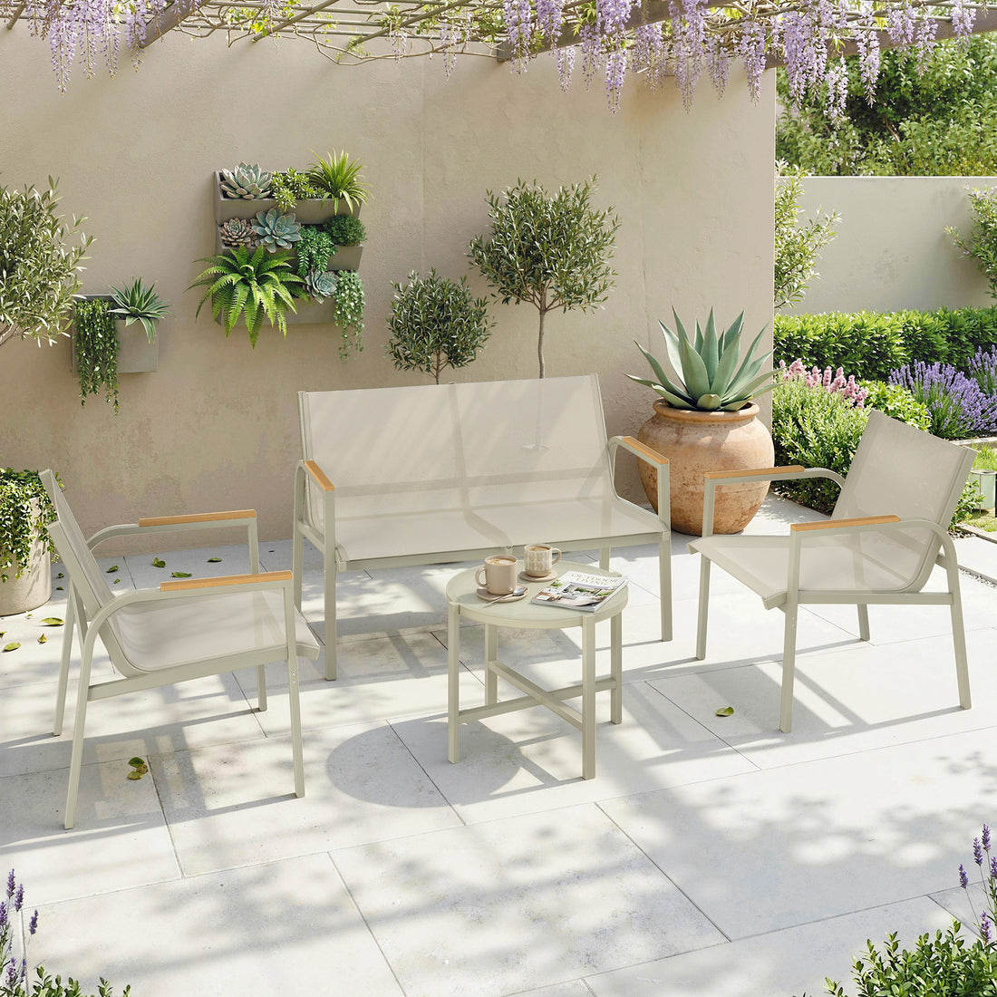 Tuinmeubelset voor 4 personen met bank en 2 stoelen | Kleur: Groen | Afmetingen: 112,5x68x74 cm