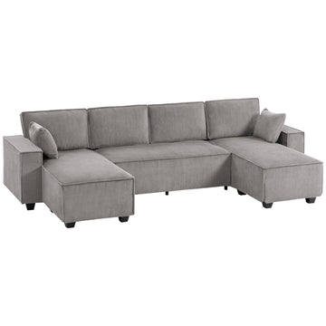 U-hoekbank met dubbele chaise longues | Kleur: Lichtgrijs | Afmetingen: 311x154x91 cm