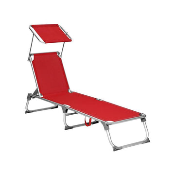 Inklapbaar ligbed met zonnescherm - aluminium - rood - 55 x 193 x 31 cm