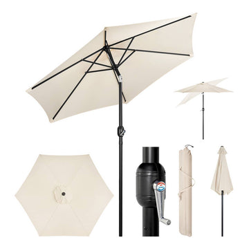 Zeshoekige parasol met handslinger 45° knikbaar | Beige | 300x300x246 cm
