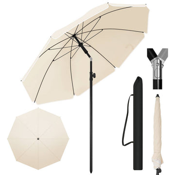 Ronde strandparasol UV-bestendig verstelbaar 45 graden 155 cm | Beige
