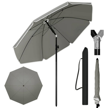 Ronde strandparasol 155 cm verstelbaar en 45 graden knikbaar | Donkergrijs