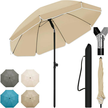 Strandparasol UV-bestendig, verstelbaar en 45° knikbaar | Taupe | 155 cm
