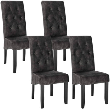 4-delige eetkamerstoelenset hoge rugleuning, massief hout en fluweel | Donkergrijs | 47x42x107 cm