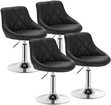 Set van 4 verstelbare barkrukken met rugleuning | Zwart | 47x37x66-82 cm