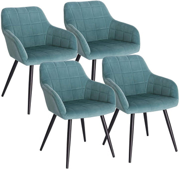 4-delige eetkamerstoelenset met armleuningen van fluweel | Turquoise | 49x43x81 cm