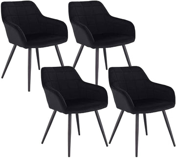 4-delige eetkamerstoelenset met armleuningen en fluwelen zitting | Zwart | 49x43x81 cm