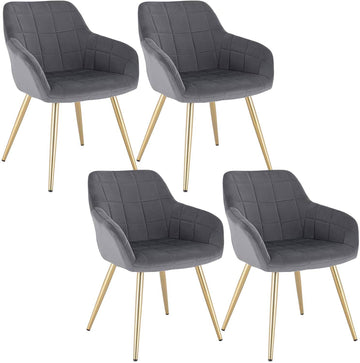 Set van 4 eetkamerstoelen van fluweel met gouden poten | Goud | 43x55x81 cm