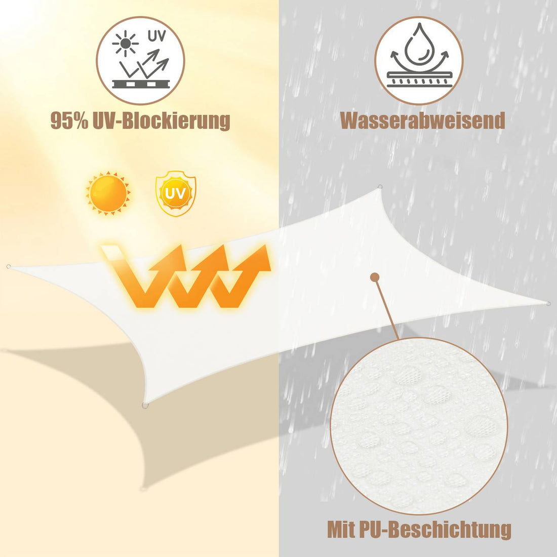 Sonnensegel aus Polyester 3,6 x 3,6 m | Creme | 360x360 cm