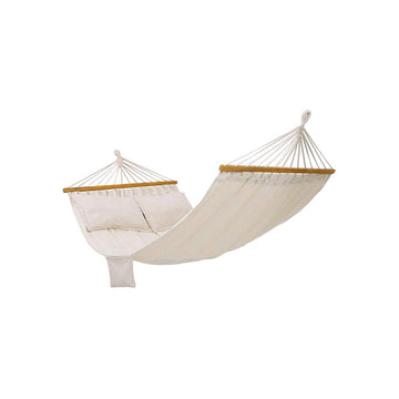Hangmat met houten spreilat, 2 kussens, draagbaar, beige 210 x 150 cm