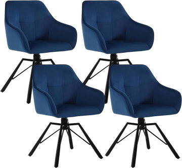 Draaibare eetkamerstoel met armleuningen 4-delige set | Blauw | 58,5x54,5x82,5 cm