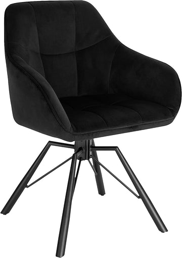 Eetkamerstoel draaibaar met armleuningen en fluwelen bekleding | Zwart | 58,5x54,5x82,5 cm