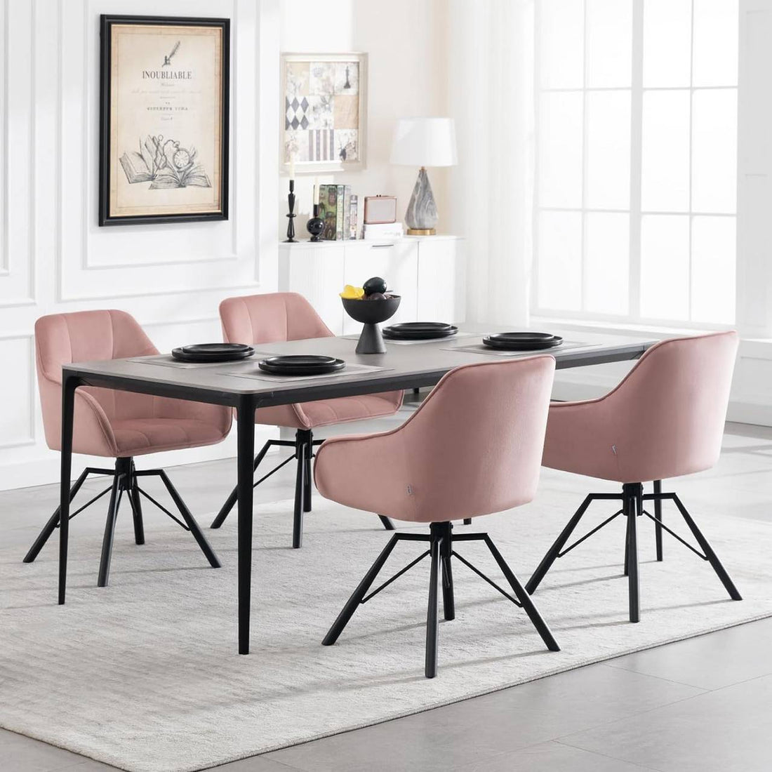 Drehbare Esszimmerstühle mit Armlehnen 6er-Set | Rosa | 58,5x54,5x82,5 cm