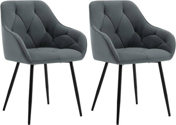 Set van 2 eetkamerstoelen met armleuningen van fluweel | Donkergrijs | 56x53x83,5 cm