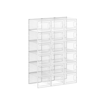 18-delige schoenendoos set - transparante opbergbakken - stapelbaar - PP en PS - 35 x 25 x 18,5 cm