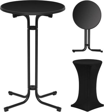 Klapbare statafel met hoes rond bartafel 70 cm | Zwart | 80x80x110 cm
