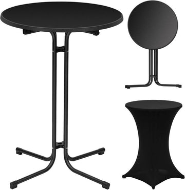 Klapbare bartafel met hoes Ø 80 cm | Wit, zwart | 90x90x110 cm